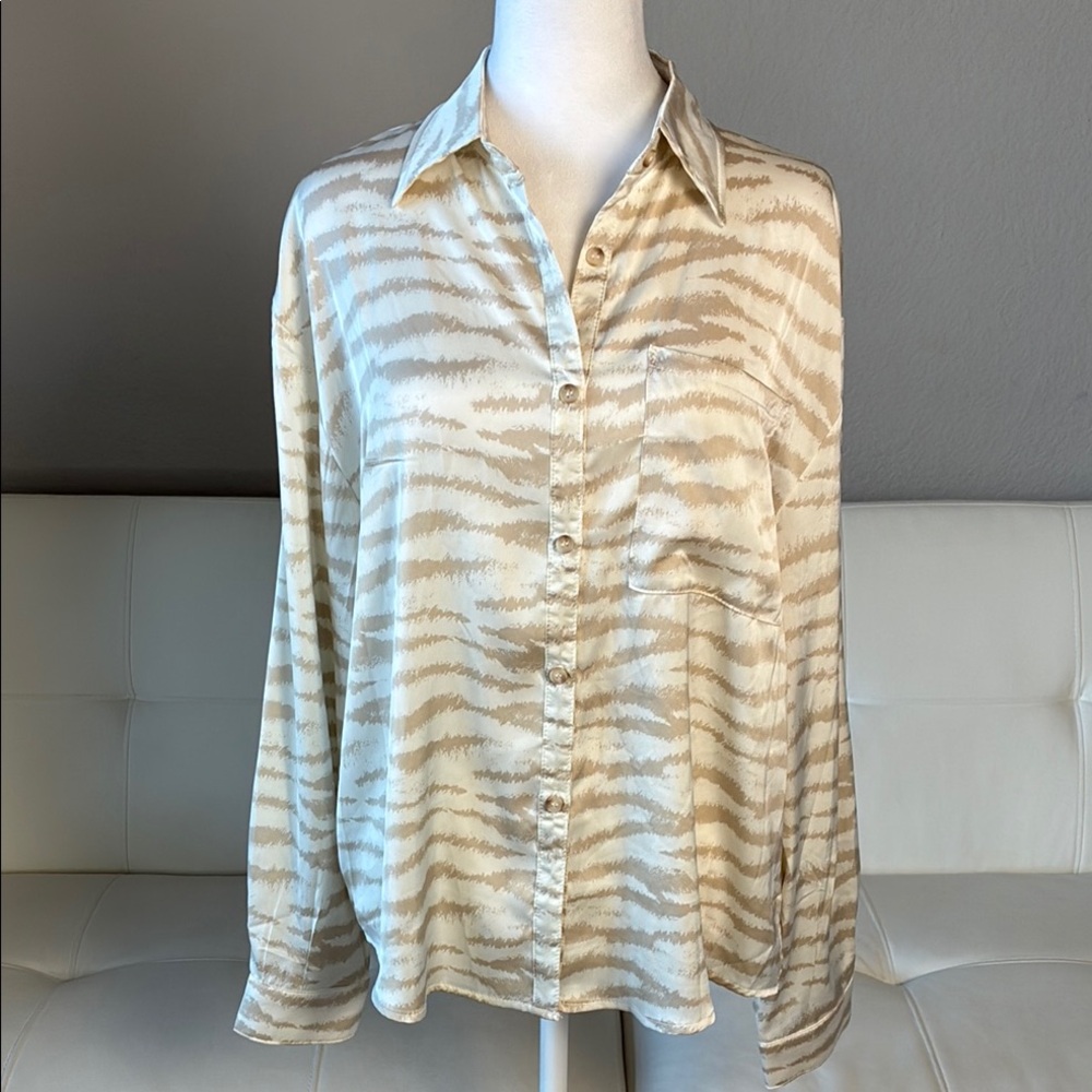 12th Tribe Cream and a Tan Tiger Patterned Button-Down Shirt X thesaltyblonde